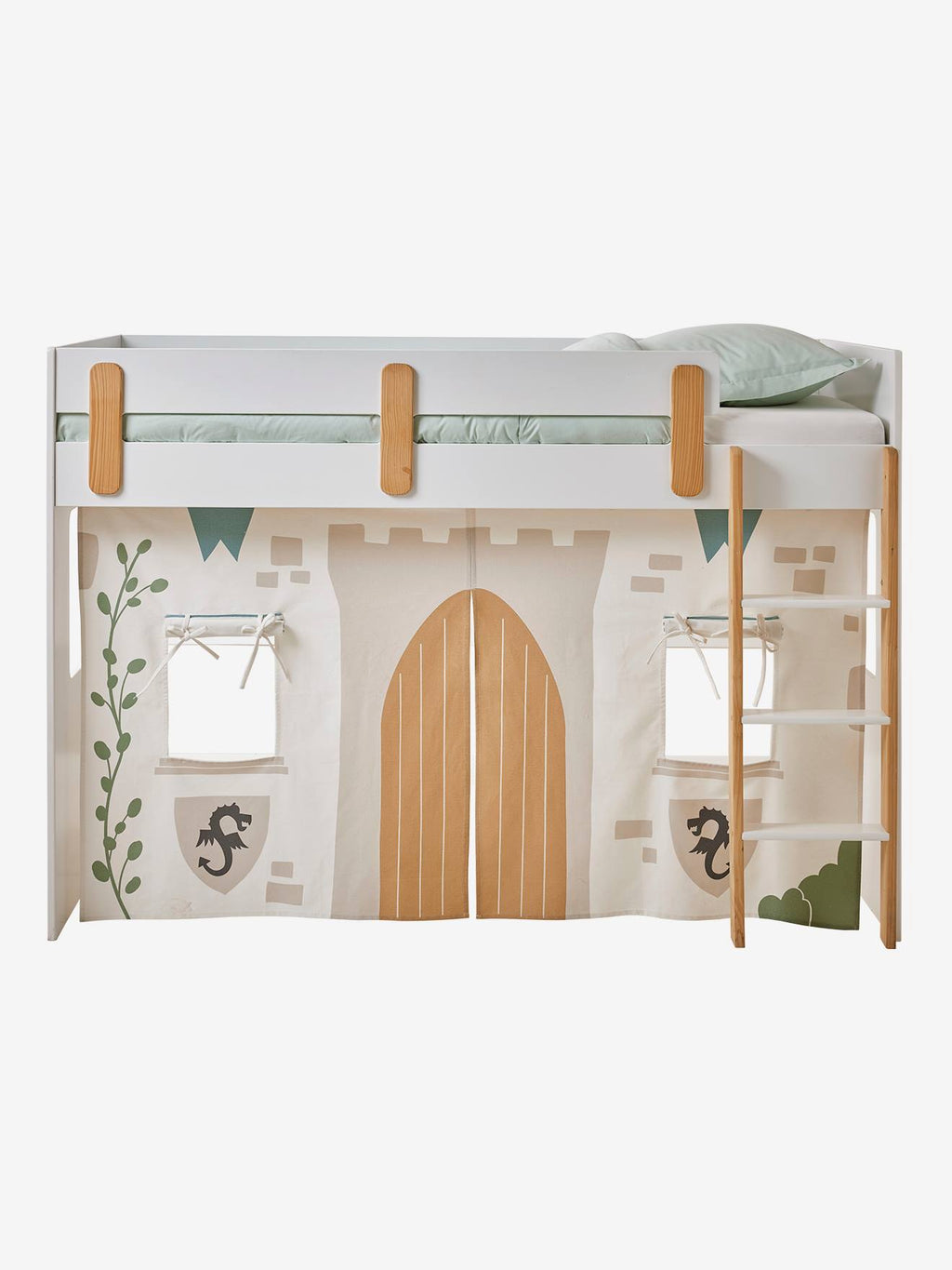 Tente de lit chevalier pour lit mezzanine mi hauteur ligne everest blanc imprimé