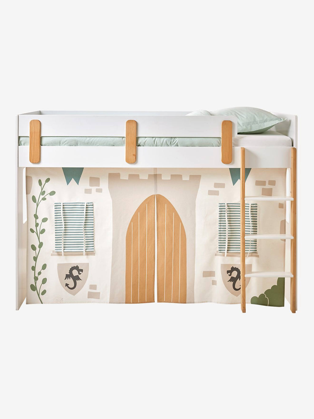 Tente de lit chevalier pour lit mezzanine mi hauteur ligne everest blanc imprimé