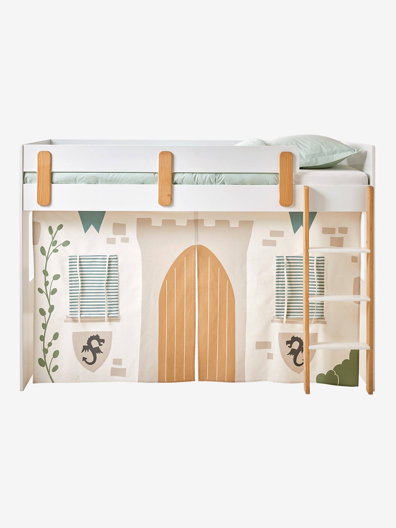 Tente de lit chevalier pour lit mezzanine mi hauteur ligne everest blanc imprimé