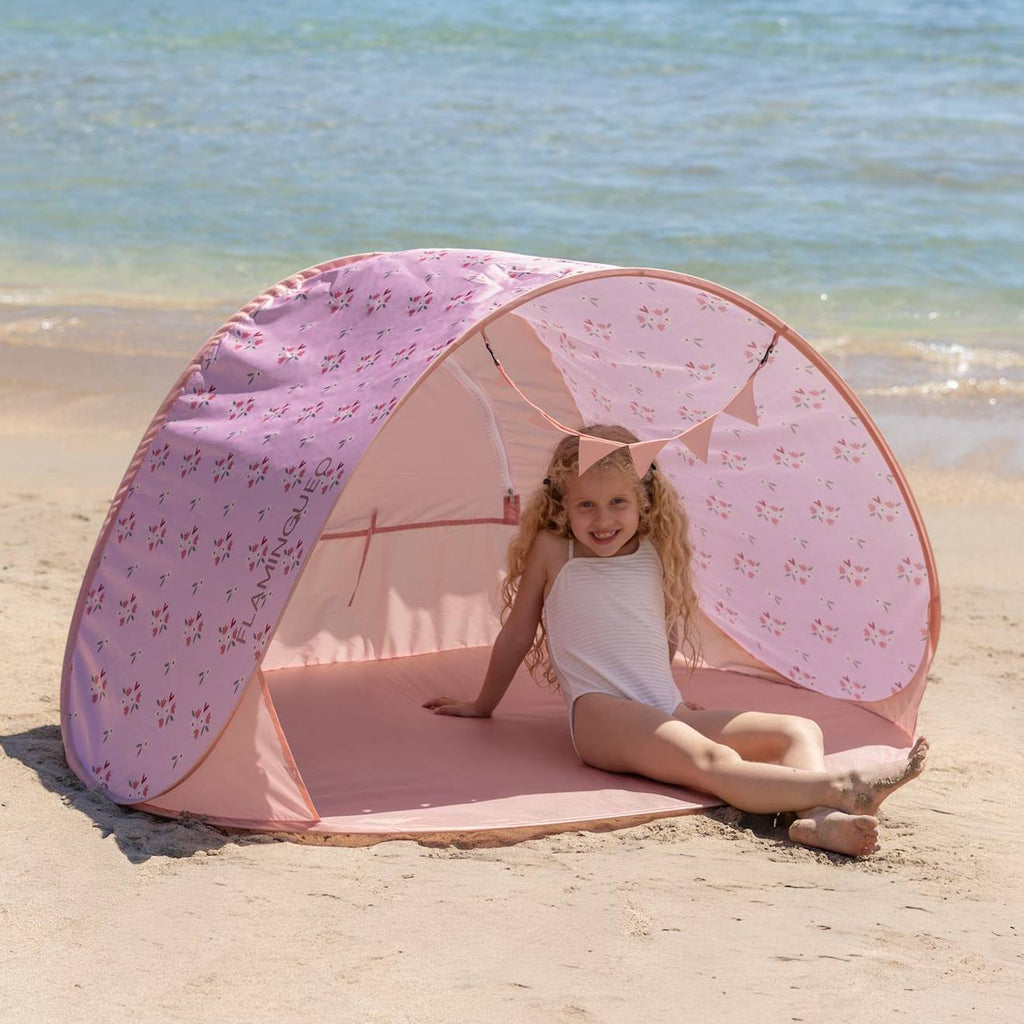 Tente de plage enfant pliante polyester rose
