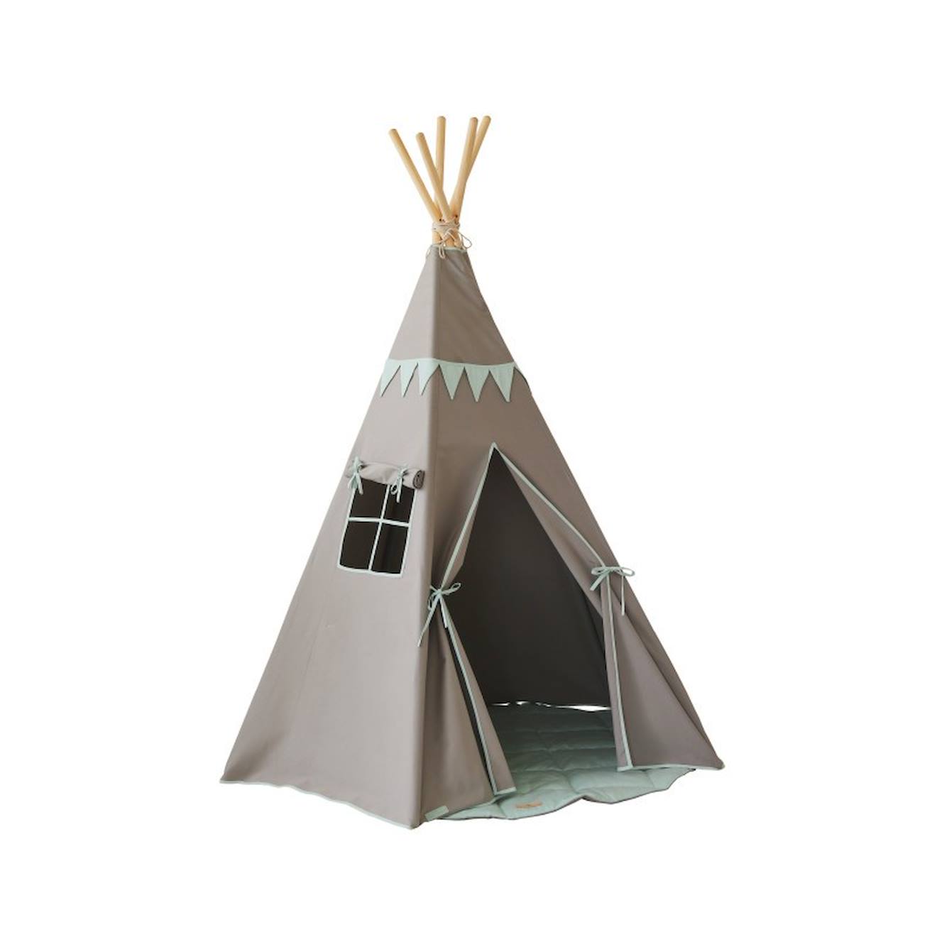 Tente tipi avec guirlande et tapis gold star en lin gris