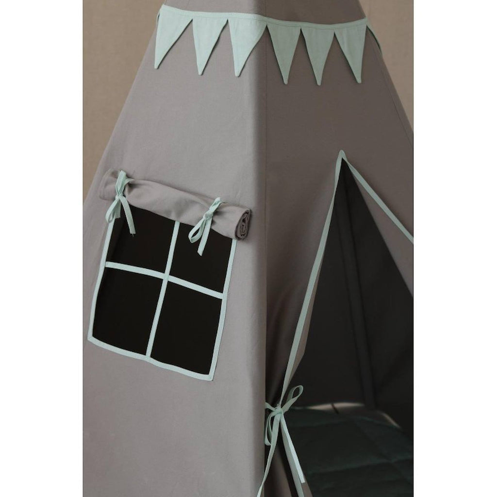 Tente tipi avec guirlande et tapis gold star en lin gris