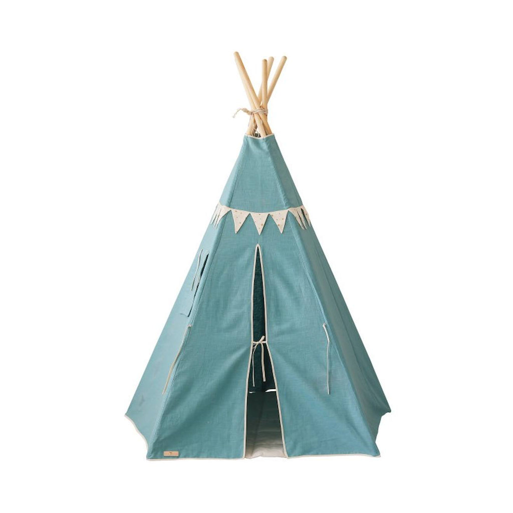 Tente tipi avec guirlande menthe en coton bleu