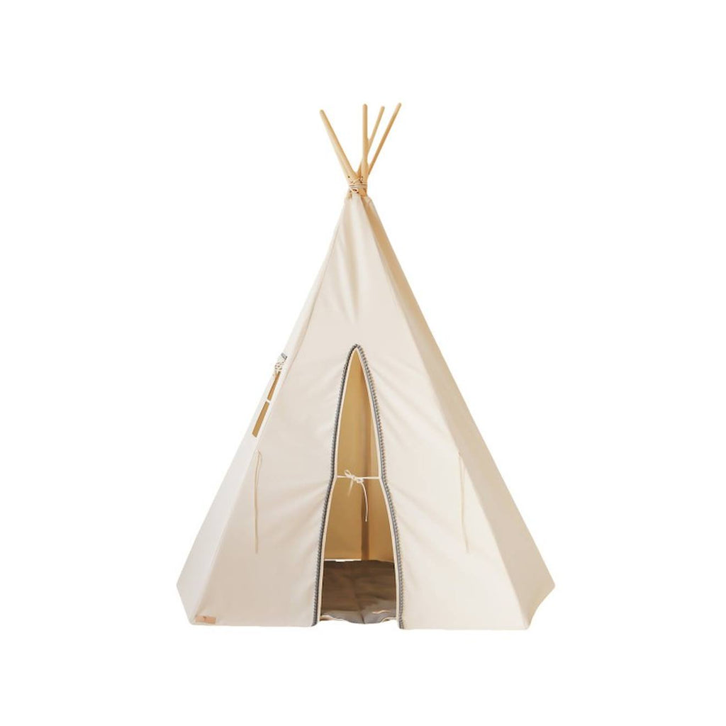 Tente tipi avec pompoms en coton beige