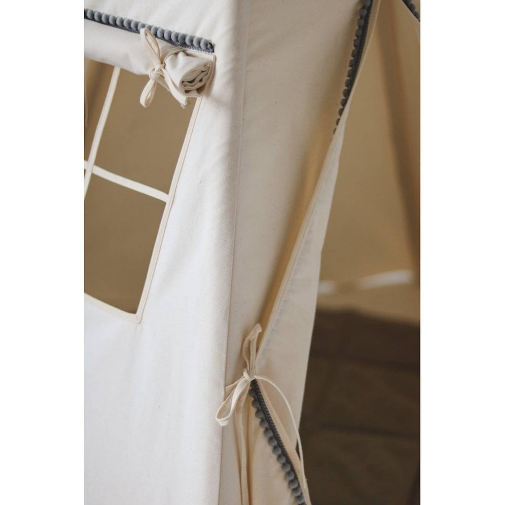 Tente tipi avec pompoms en coton beige
