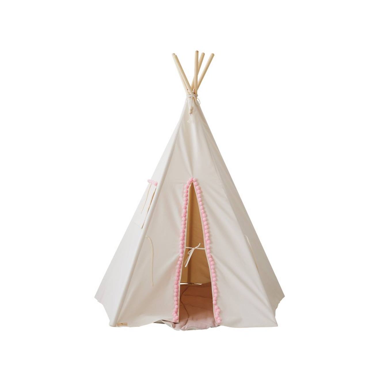 Tente tipi avec pompoms en coton beige