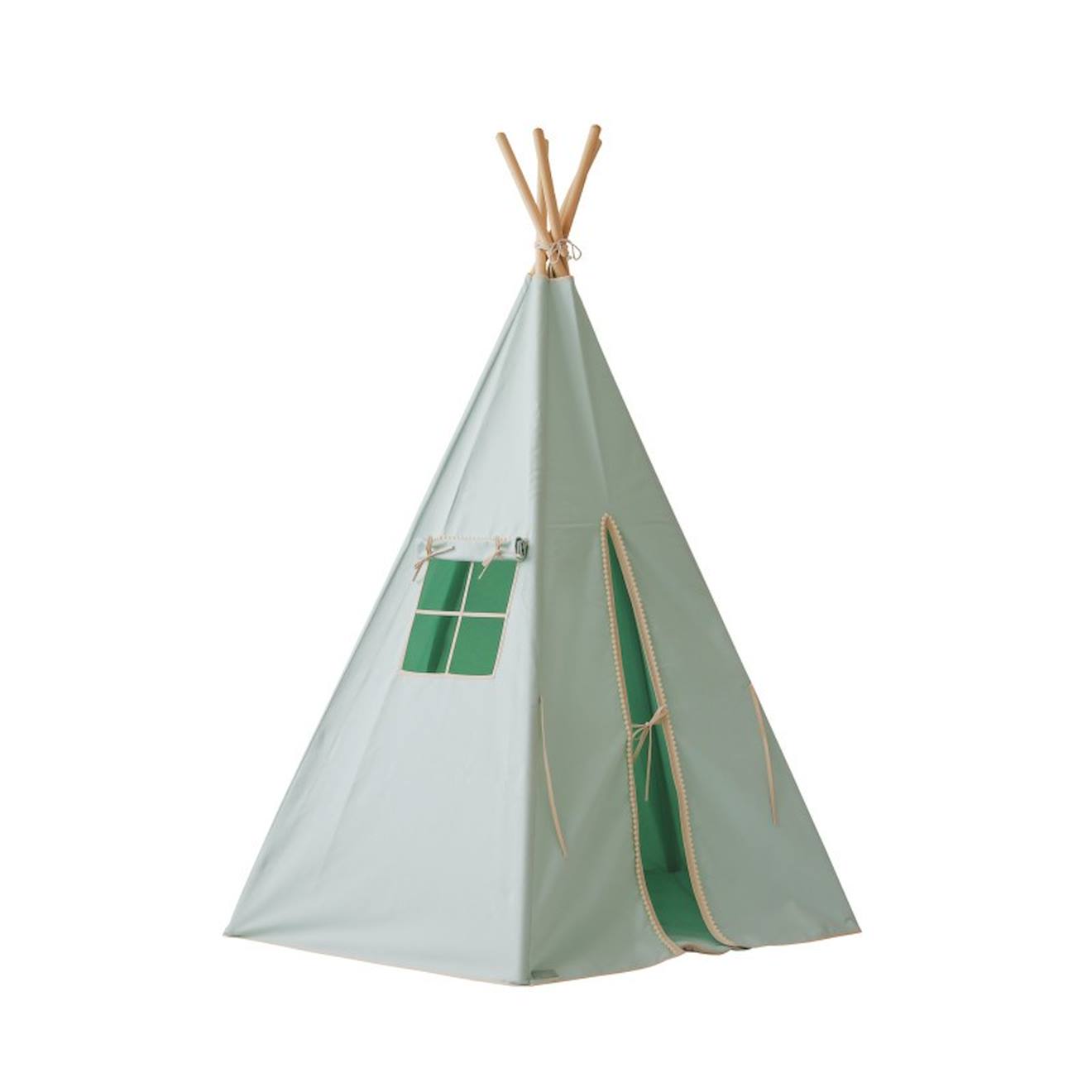 Tente tipi avec pompoms et tapis menthe en coton vert
