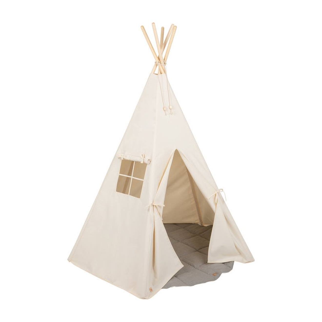 Tente tipi avec tapis en coton beige