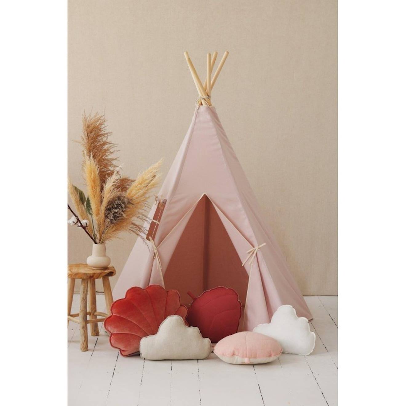 Tente tipi avec tapis et en coton rose