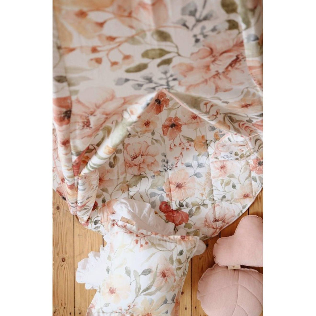 Tente tipi avec tapis flower power en coton beige
