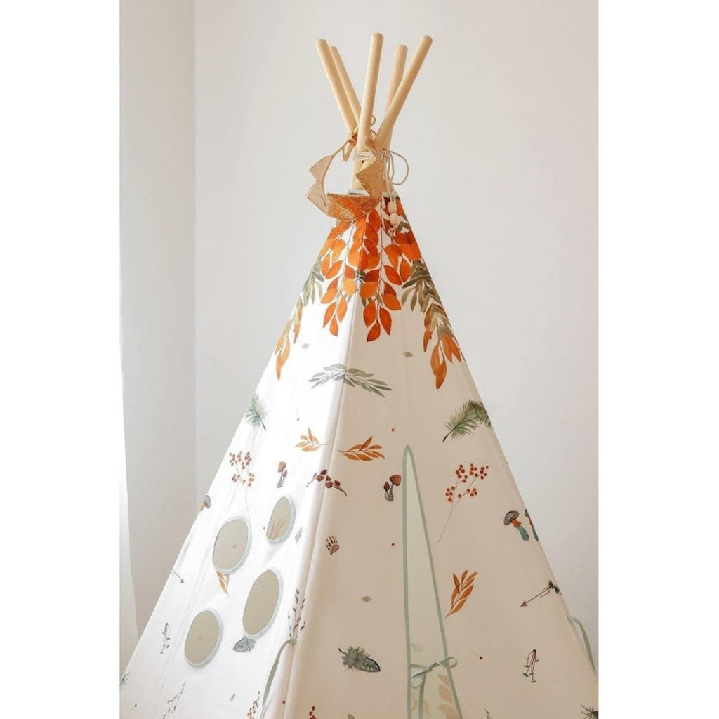 Tente tipi avec tapis forest friends en coton blanc