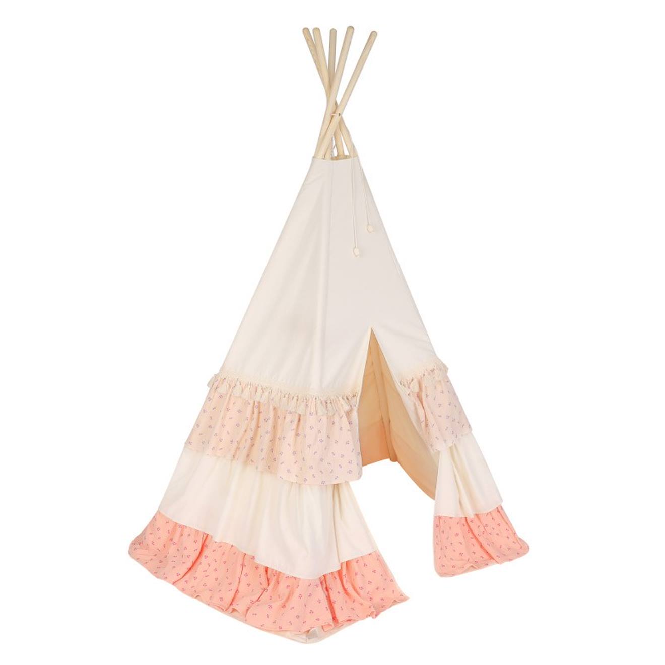 Tente tipi avec tapis forget-me-not en coton beige