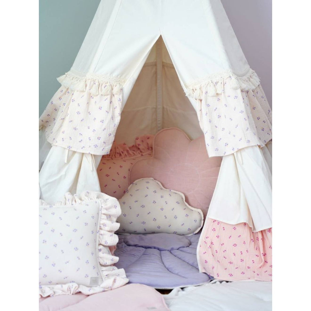 Tente tipi avec tapis forget-me-not en coton beige