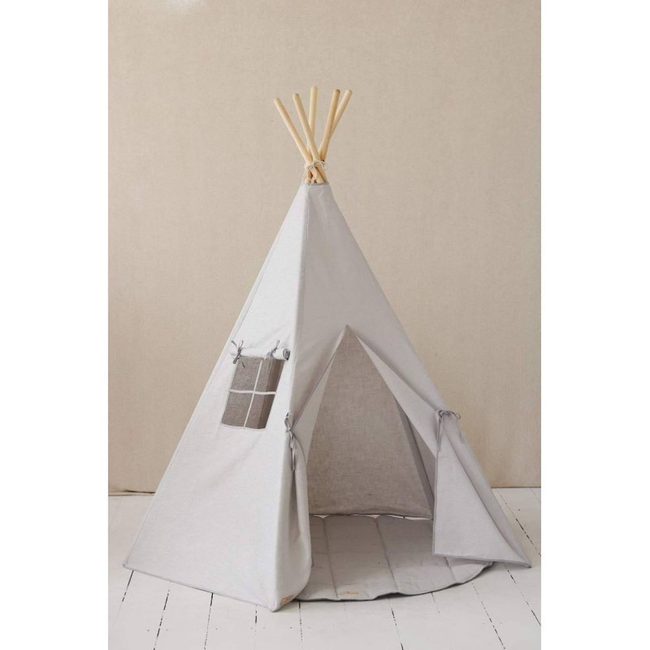 Tente tipi avec tapis pigeon en lin gris