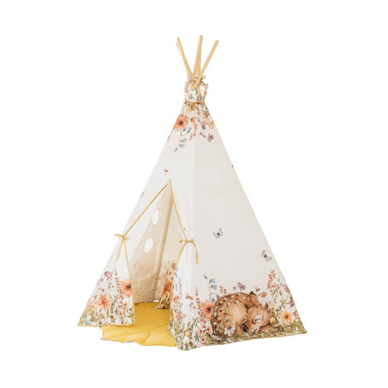 Tente tipi avec tapis wildflowers en coton beige