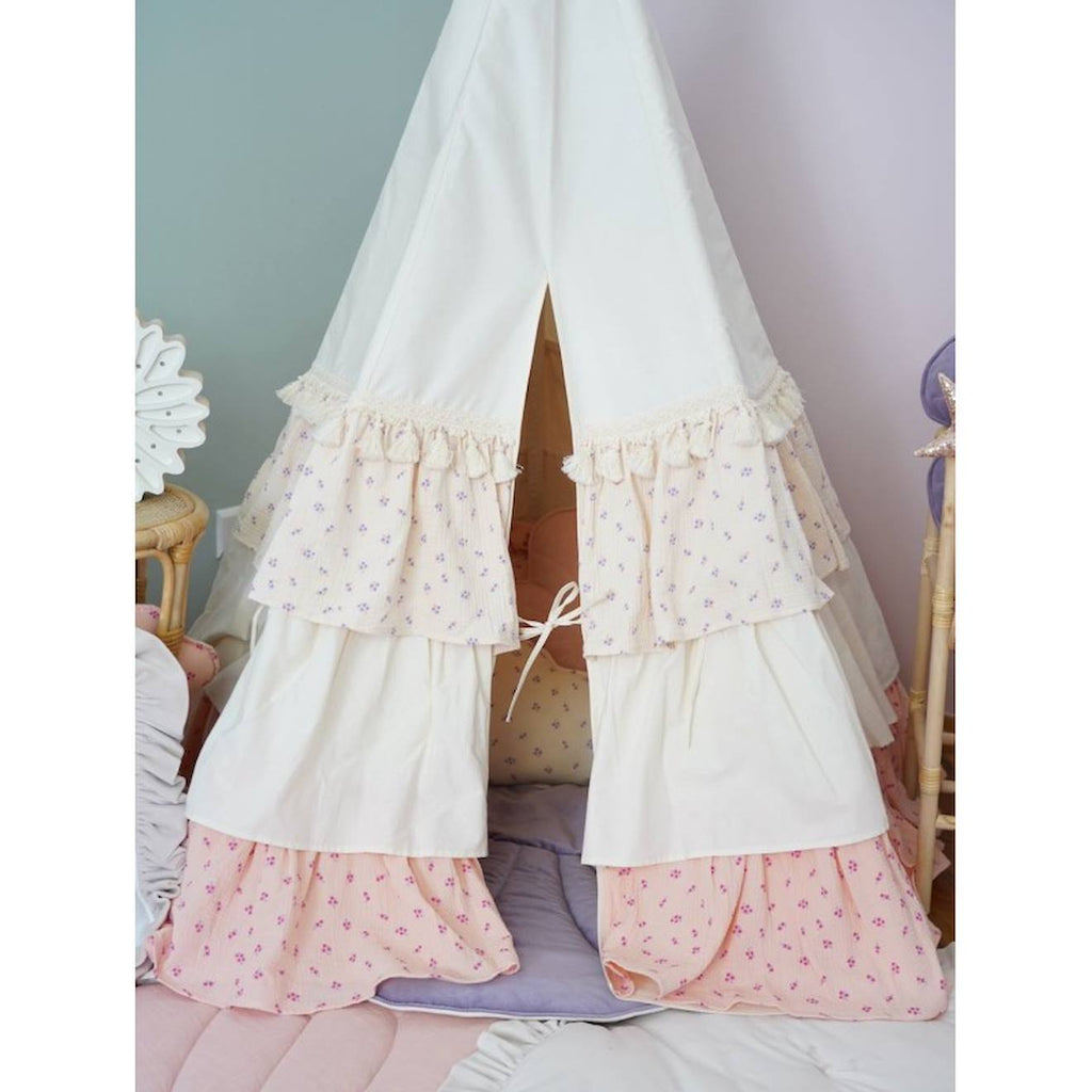 Tente tipi avec volants en coton rose