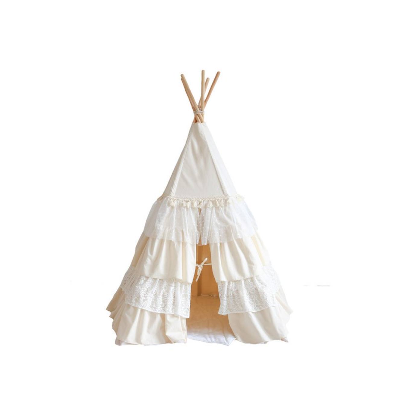 Tente tipi avec volants shabby chic en coton beige
