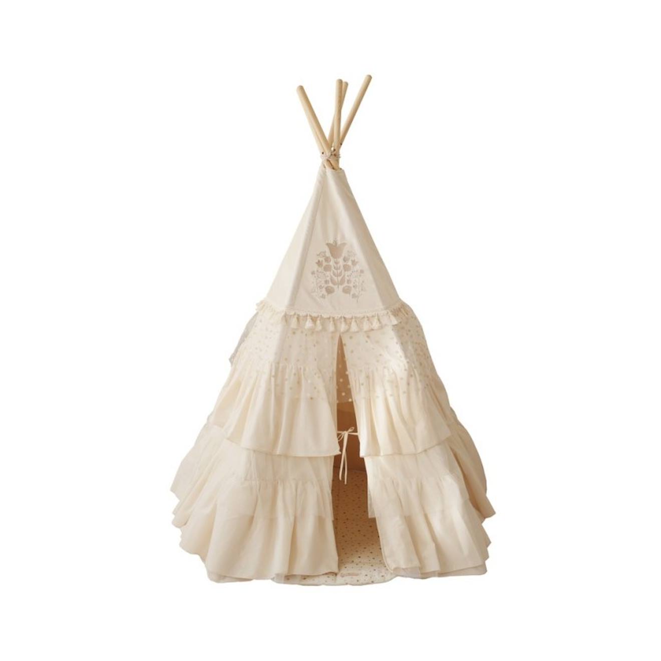 Tente tipi boho à volants en coton beige