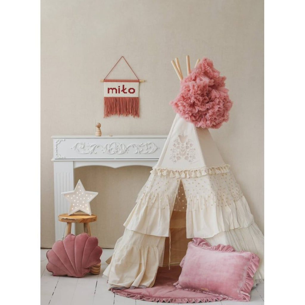 Tente tipi boho à volants en coton beige