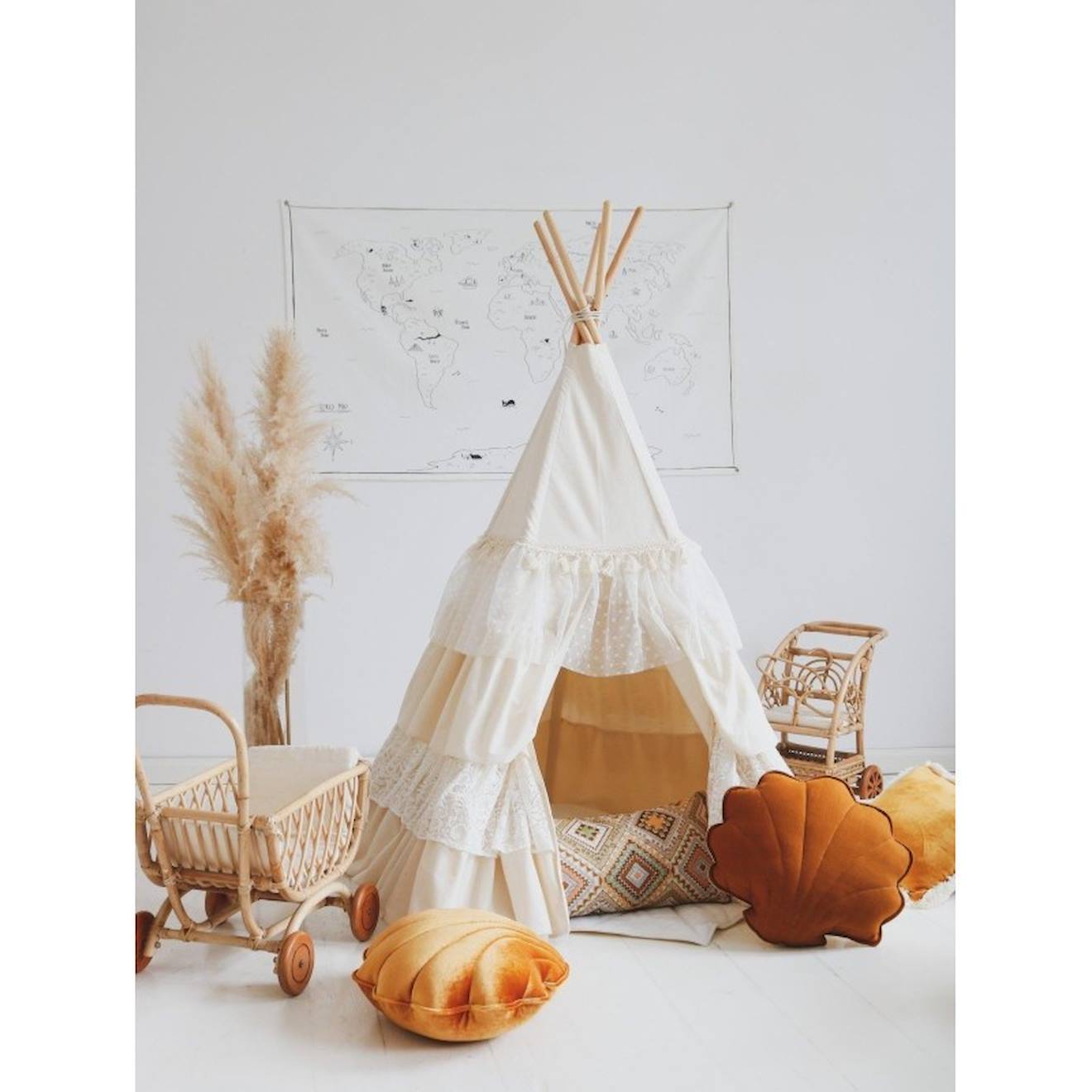 Tente tipi chic avec volants en coton beige