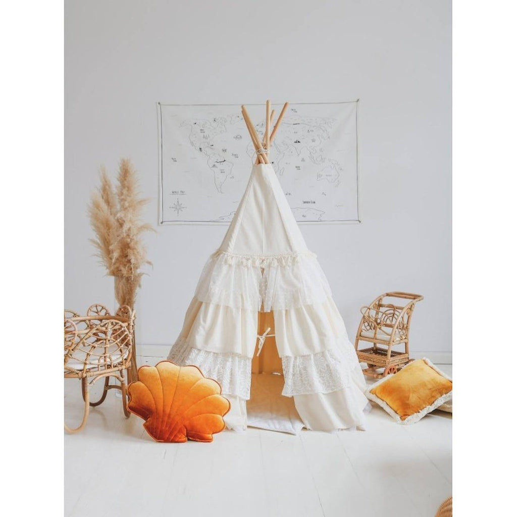 Tente tipi chic avec volants en coton beige