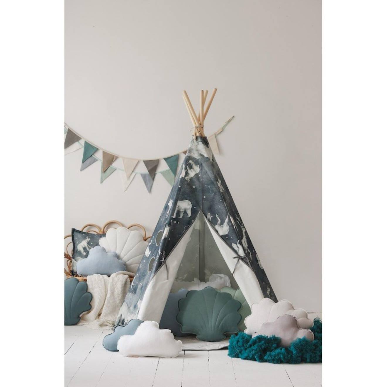Tente tipi ciel étoilé en coton bleu