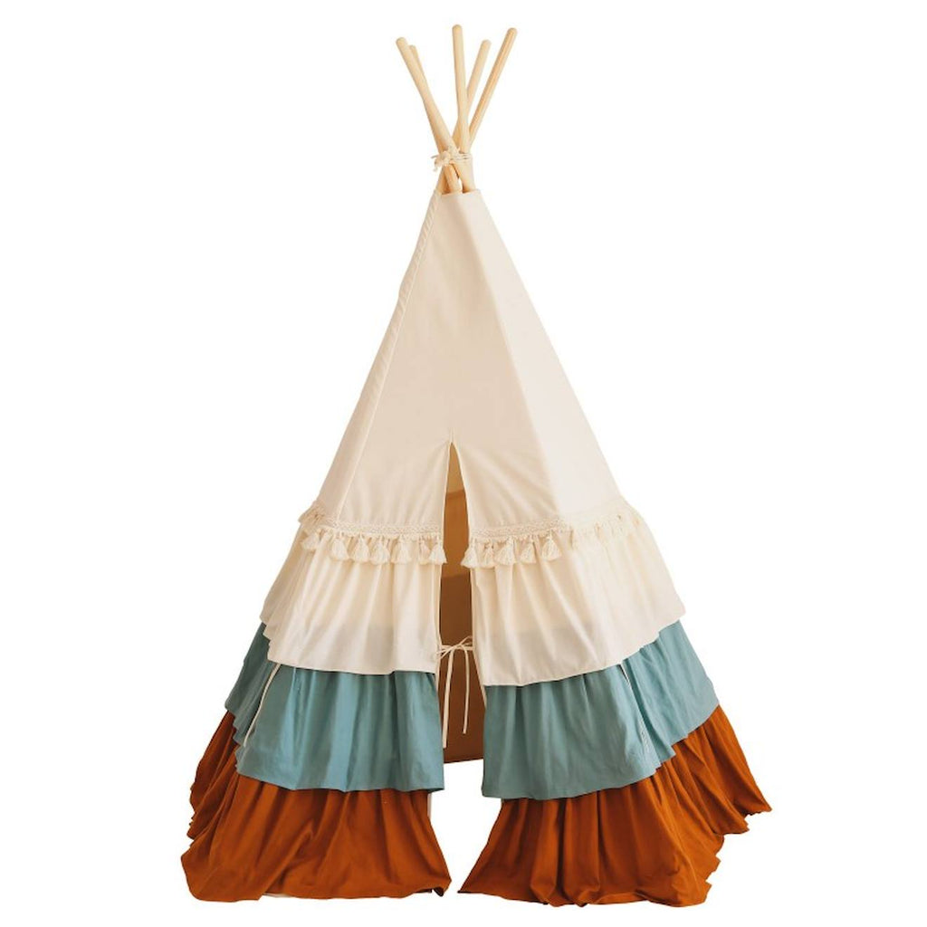 Tente tipi cirque avec volants en lin et coton beige