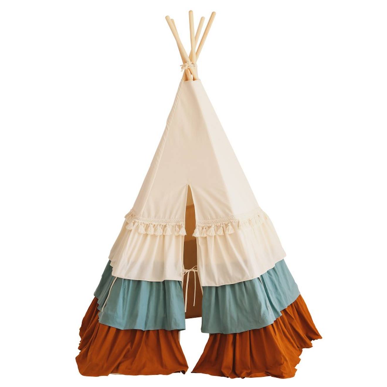 Tente tipi cirque avec volants en lin et coton beige