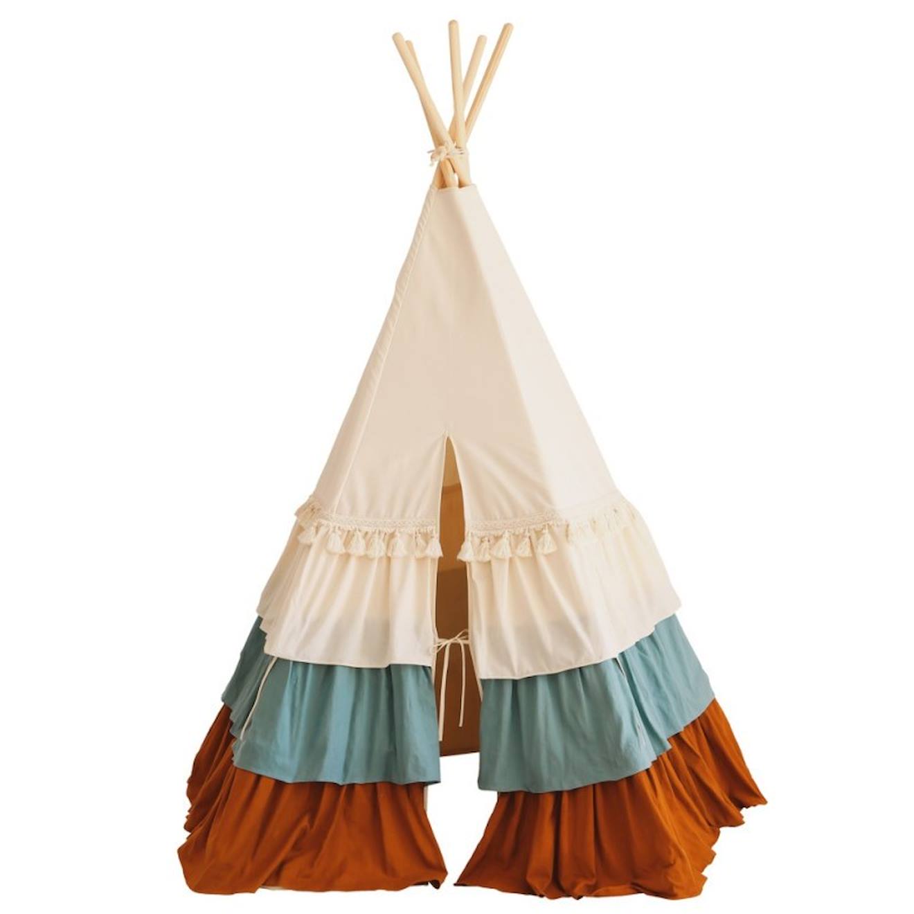 Tente tipi cirque avec volants et tapis en coton beige