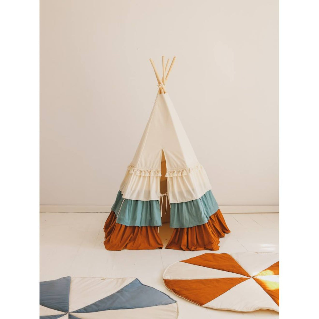 Tente tipi cirque avec volants et tapis en coton beige