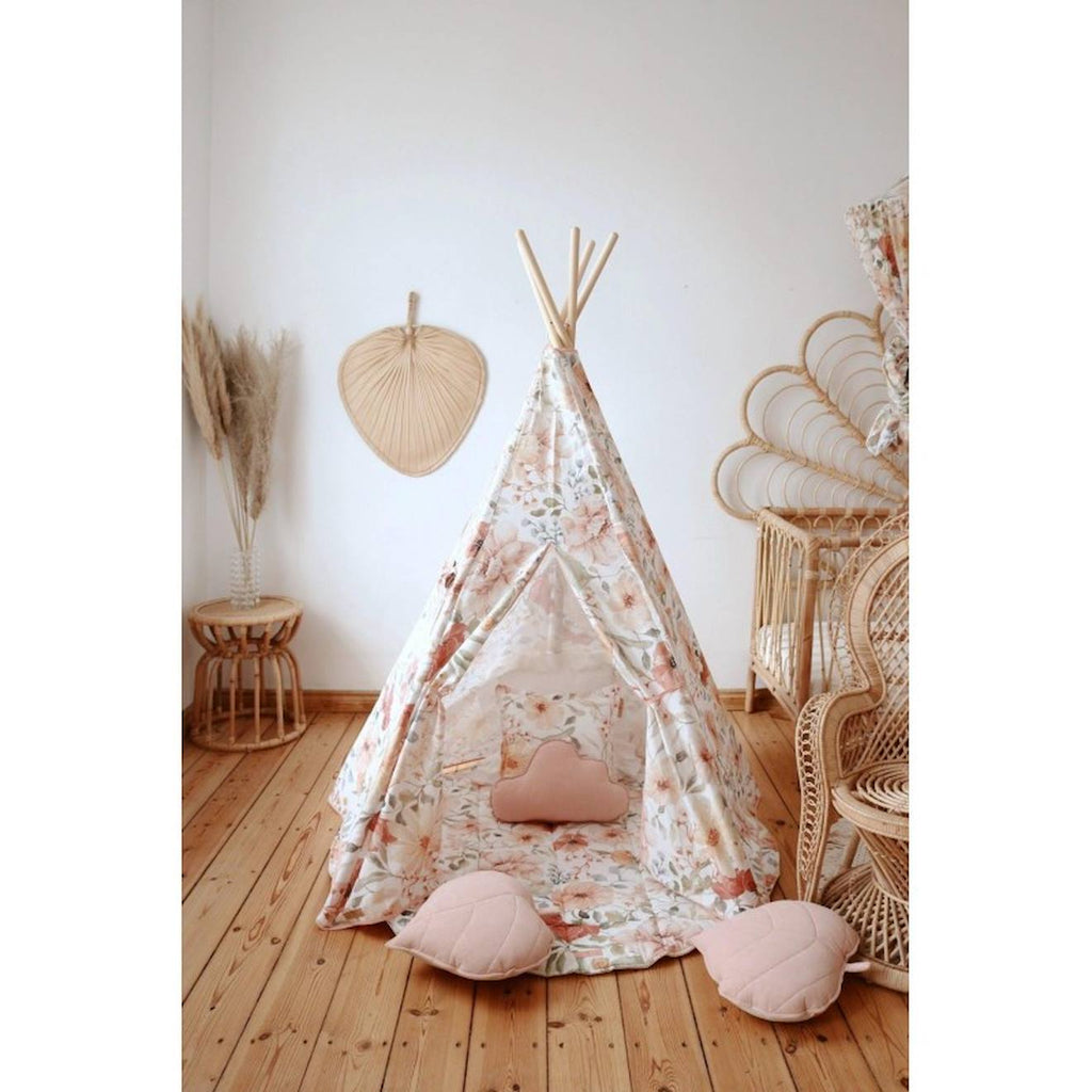 Tente tipi fleurs en coton beige