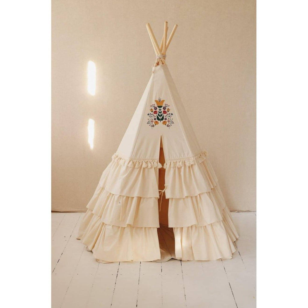 Tente tipi folk à volants en coton beige
