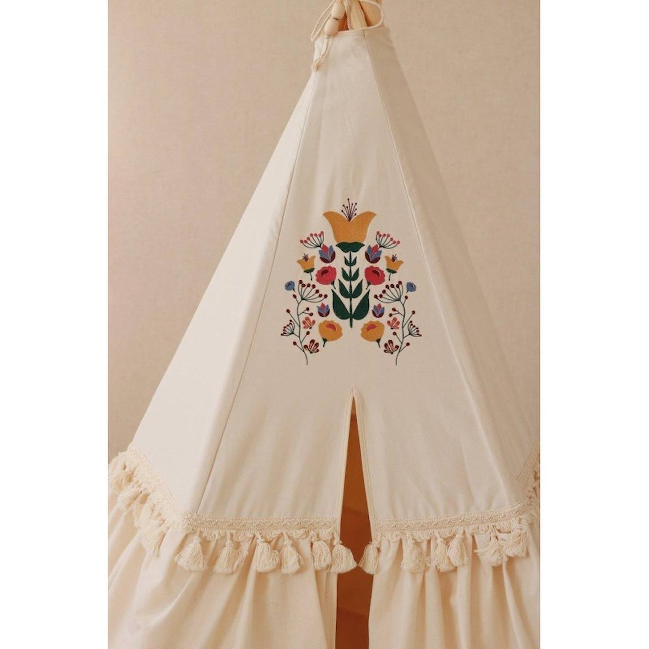 Tente tipi folk à volants en coton beige