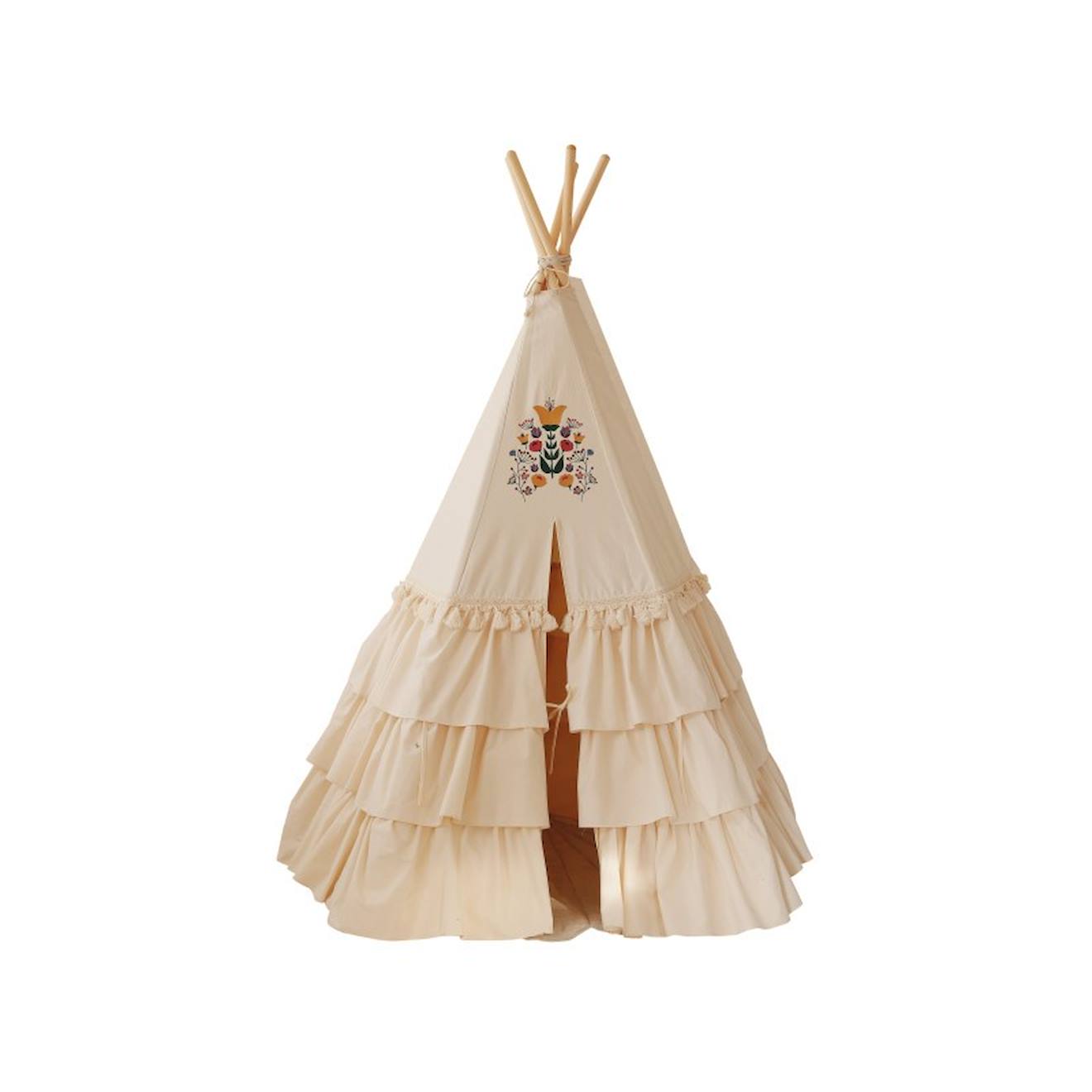 Tente tipi folk à volants en coton beige