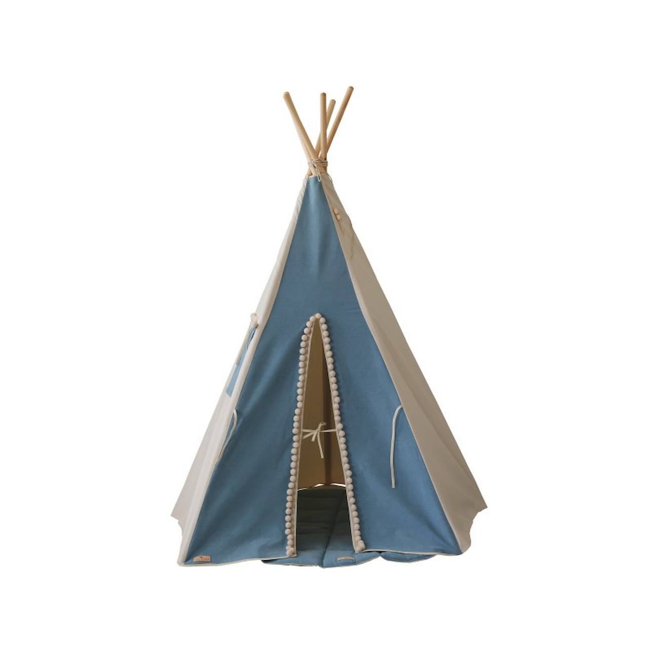Tente tipi jean avec pompoms en coton bleu