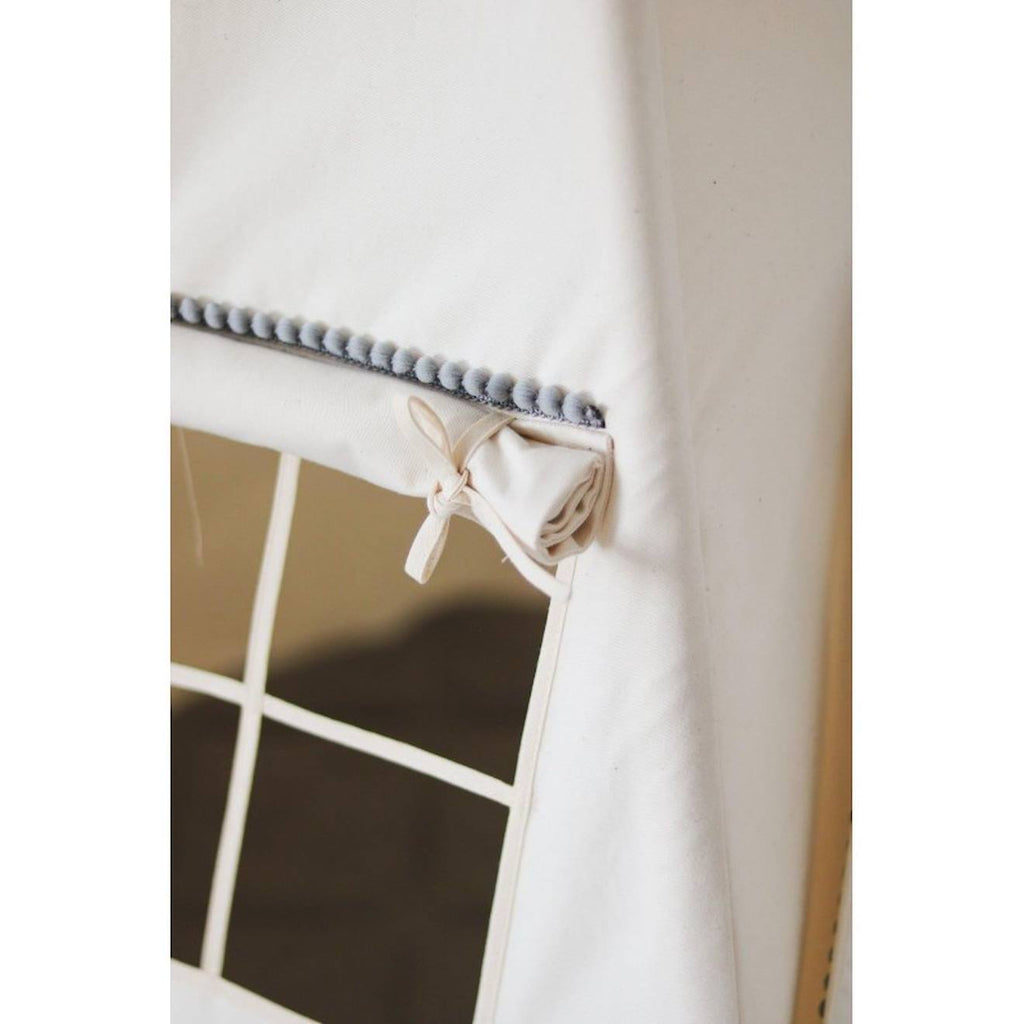 Tente tipi pompoms avec tapis en coton beige