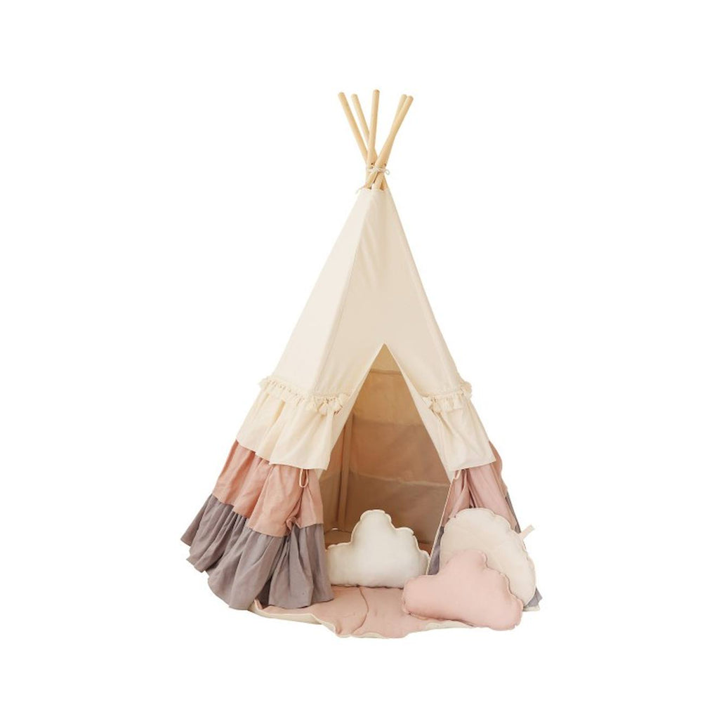 Tente tipi powder frills à volants en lin et coton beige