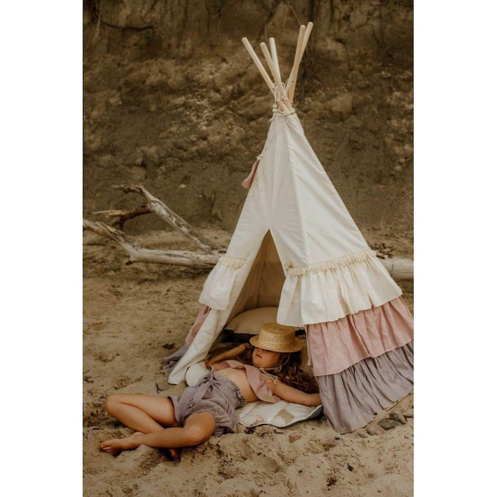 Tente tipi powder frills à volants en lin et coton beige