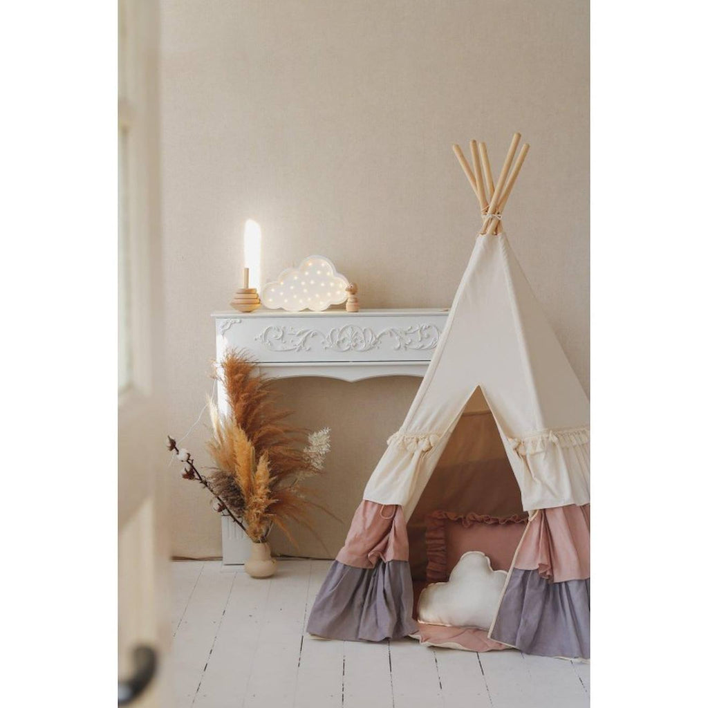 Tente tipi powder frills à volants en lin et coton beige