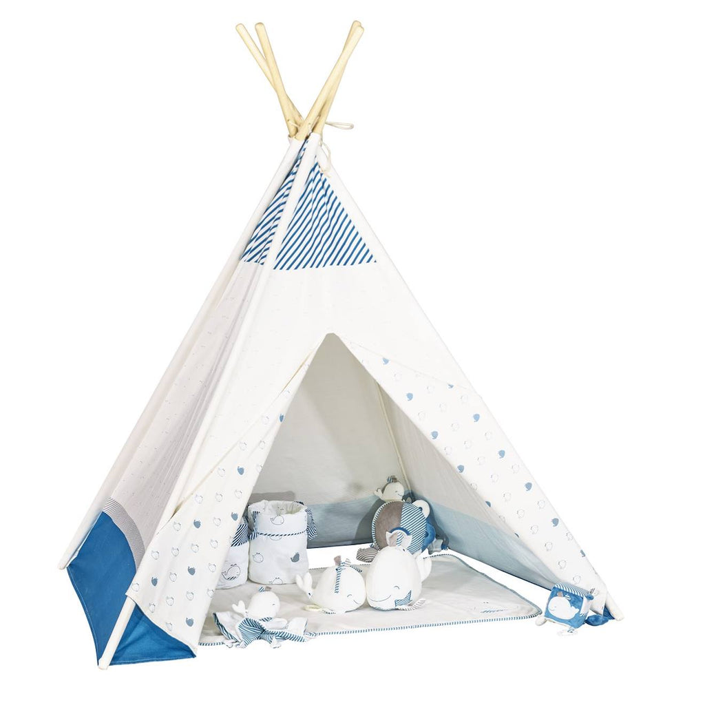 Tipi en toile en coton - blue baleine blanc