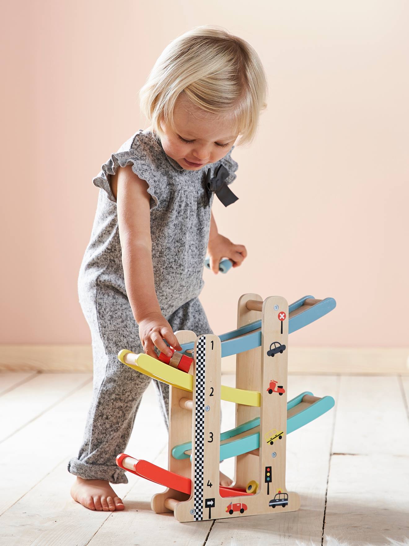 Toboggan à voitures en bois FSC multicolore