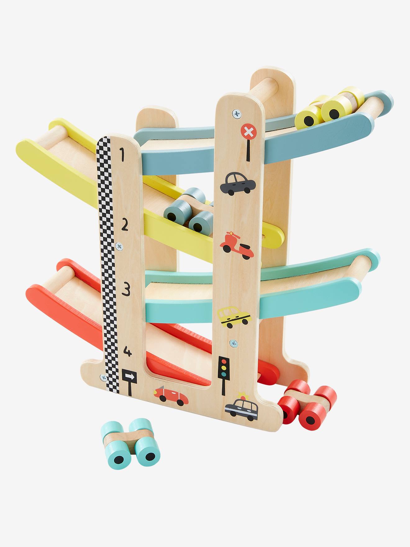 Toboggan à voitures en bois FSC multicolore