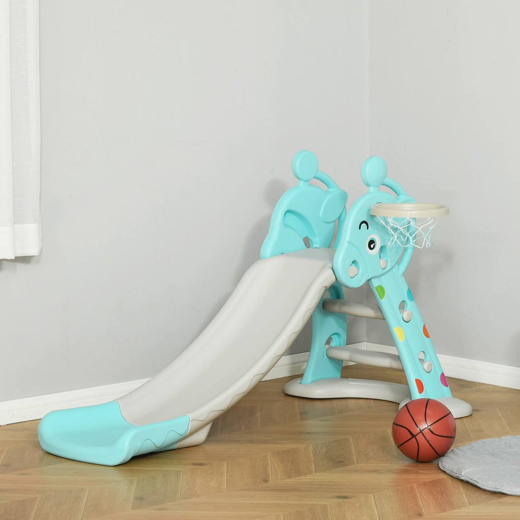 Toboggan enfant avec panier de basket-ball usage intérieur et extérieur dim 140 x 87 x 75 cm bleu