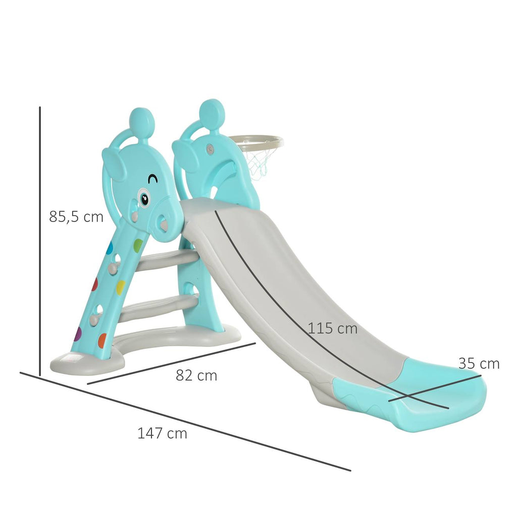 Toboggan enfant avec panier de basket-ball usage intérieur et extérieur dim 140 x 87 x 75 cm bleu