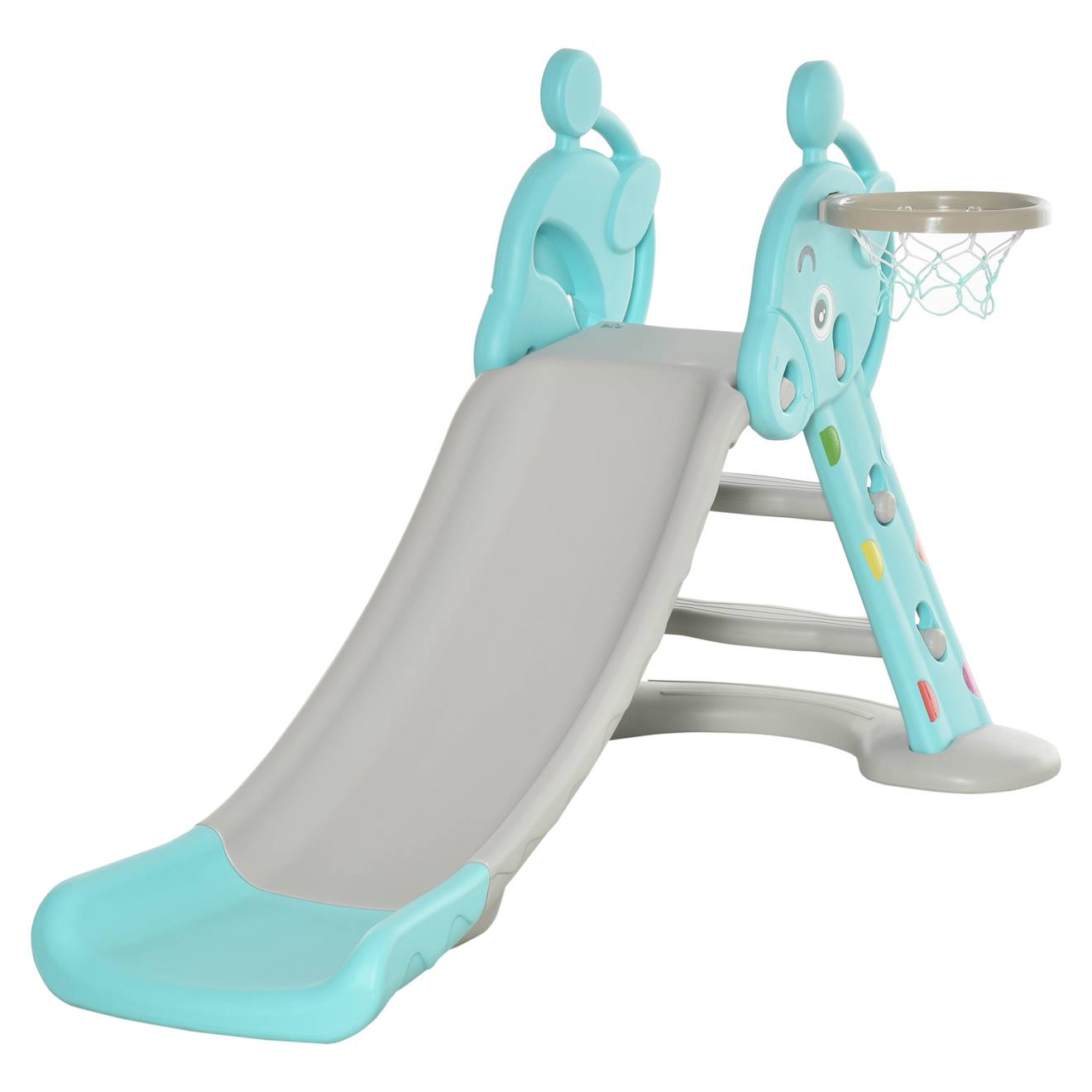 Toboggan enfant avec panier de basket-ball usage intérieur et extérieur dim 140 x 87 x 75 cm bleu