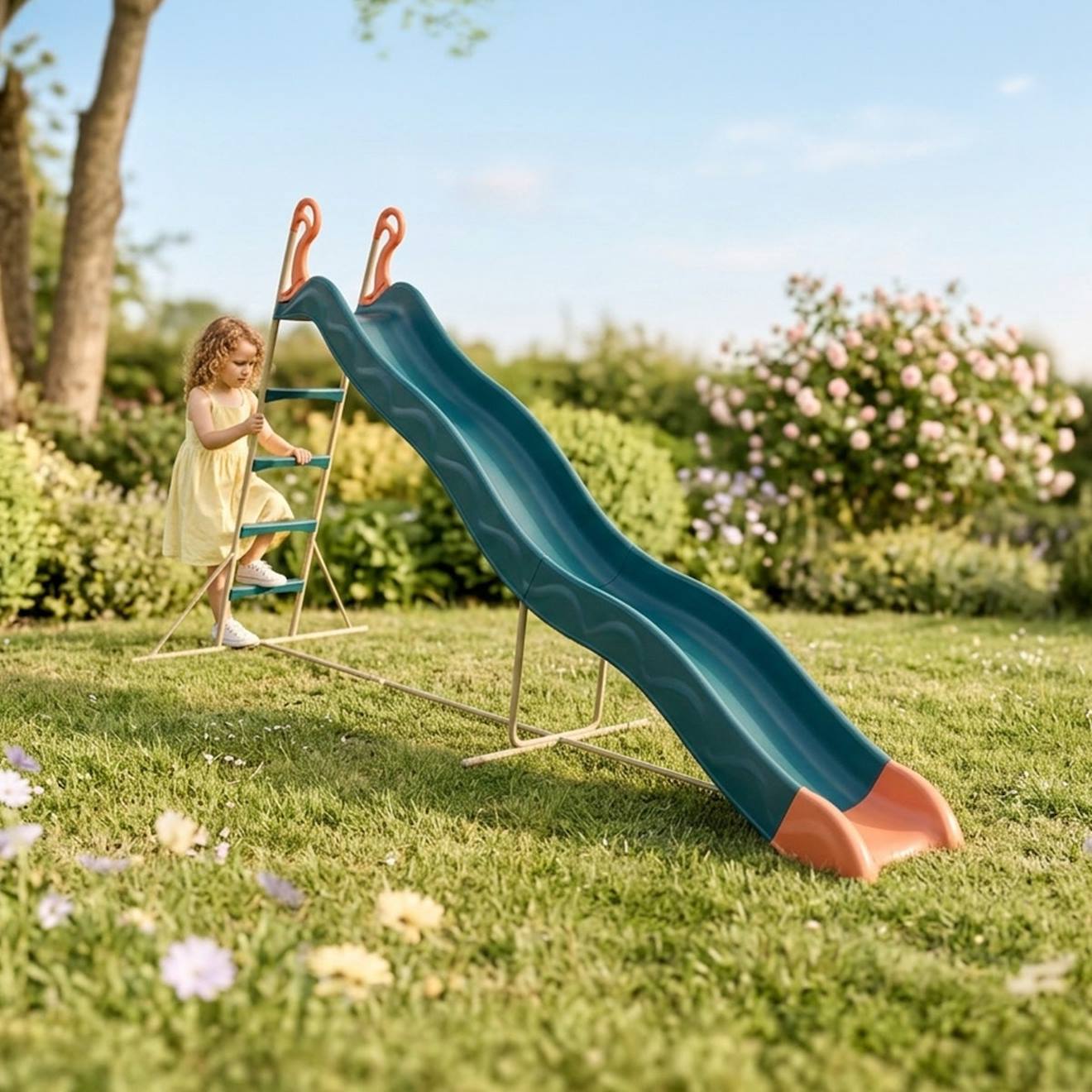 Toboggan pyrou 3,32 m 3-12 ans pour enfants bleu/corail