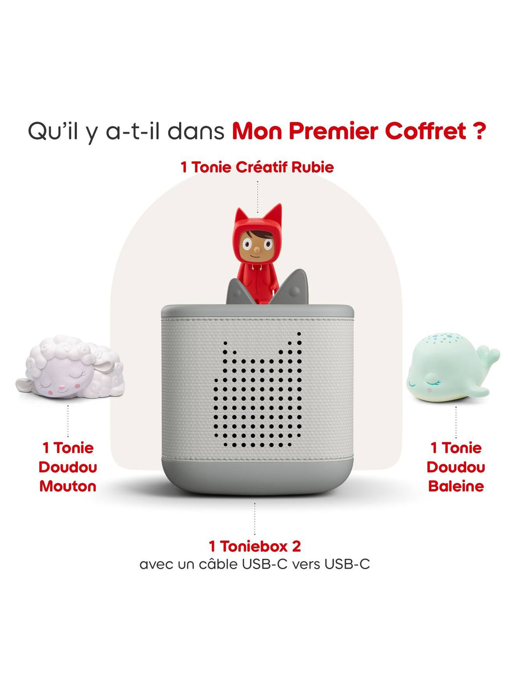 Tonies Toniebox 2 pack boîte à histoire pour enfant 1 à 9 ans, robuste & facile à utiliser, les copains du dodo, 2 figurines, gris lune multicolore