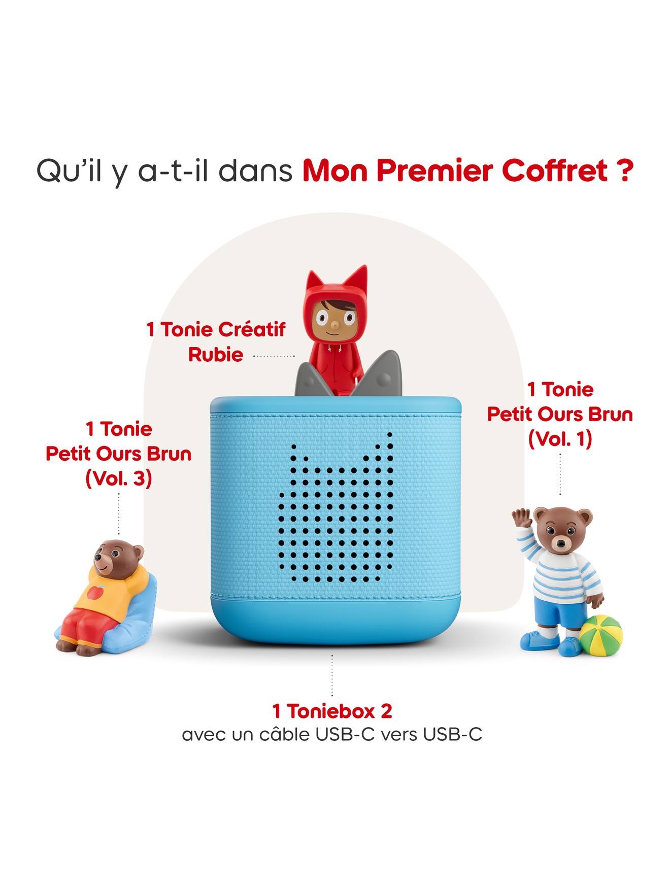 Tonies Toniebox 2 pack boîte à histoire pour enfant 1 à 9 ans, robuste & facile à utiliser, petit ours brun, bleu multicolore