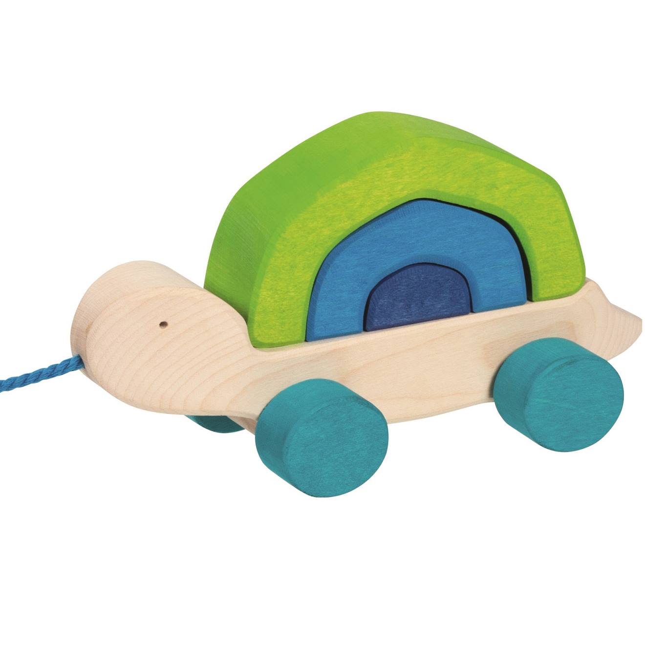 Tortuga tortue en bois à tirer vert