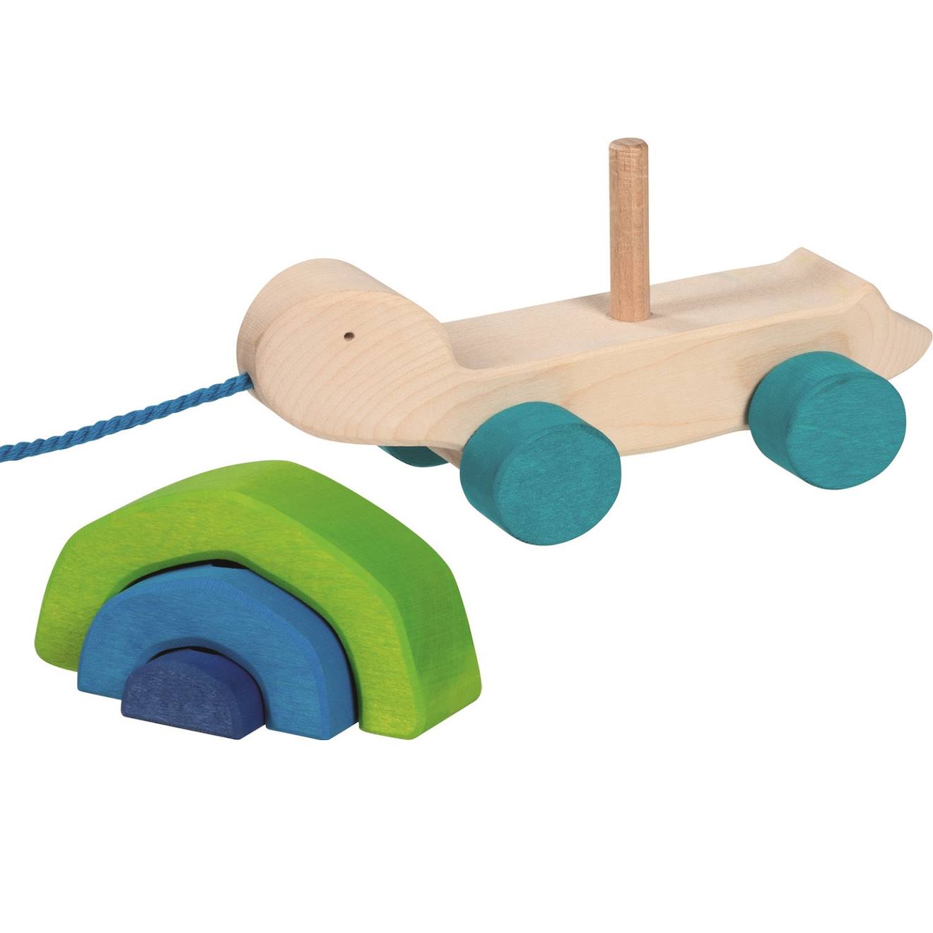 Tortuga tortue en bois à tirer vert